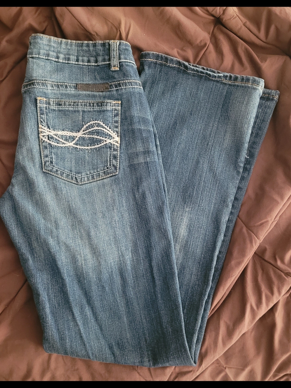 Cowgirl Tuff Women's Blue Boot Cut Jeans with Embroidered Back Pocket